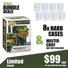 Load image into Gallery viewer, Master Chief Best Buy Exclusive + 8 Pack of Pop Collectors Hard Case Protectors