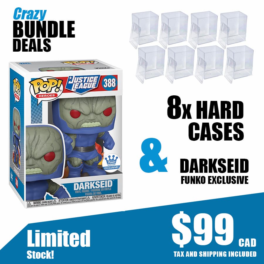 Darkseid Funko Exclusive + 8 Pack of Pop Collectors Hard Case Protectors