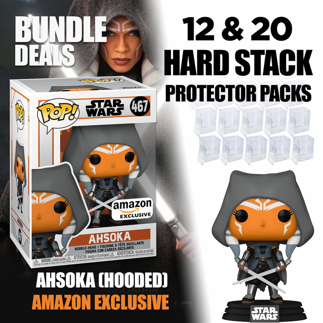 Ahsoka Tano (Hooded) Amazon Exclusive + Funko Pop Hard Stack Protector Display Cases