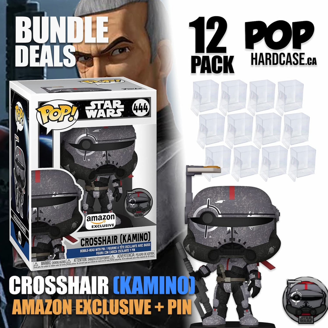 Crosshair (Kamino) Amazon Exclusive with Pin Star Wars Funko Pop + 12 Pack Pop Hard Case Protectors Bundle